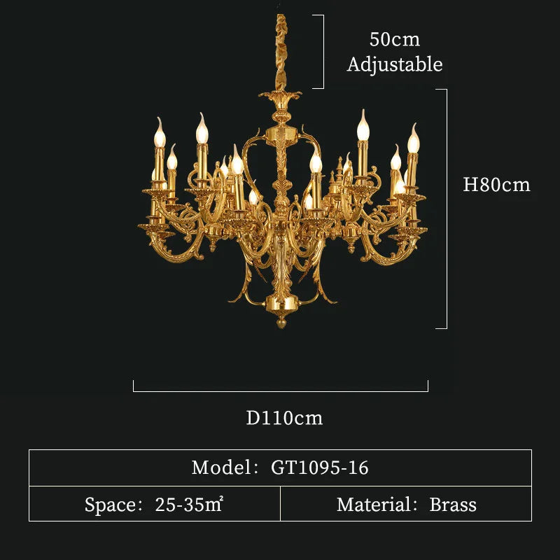 European Style Luxury Villa Living Room Dining Bedroom Copper Pendant Lamp French Vintage Duplex Brass Chandelier