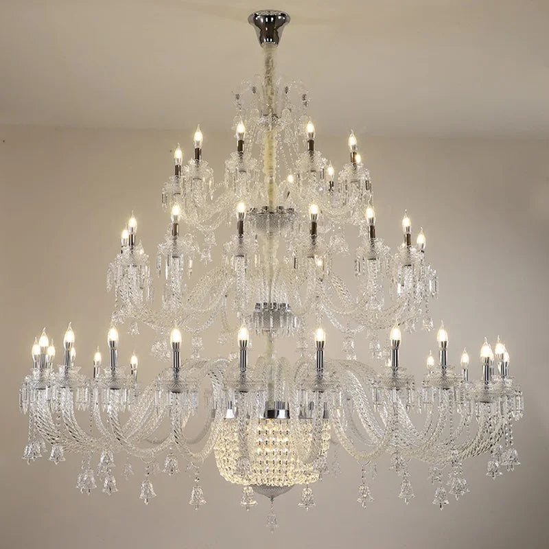 European Villa Three-story Transparent Crystal Chandelier High-Floor Hotel Lobby Ceiling Project Candle Chandelier Free Shipping