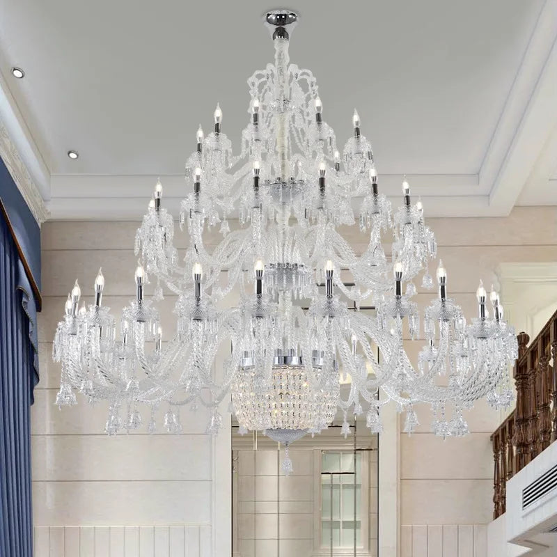 European Villa Three-story Transparent Crystal Chandelier High-Floor Hotel Lobby Ceiling Project Candle Chandelier Free Shipping