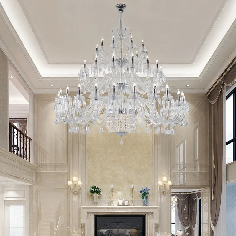 European Villa Three-story Transparent Crystal Chandelier High-Floor Hotel Lobby Ceiling Project Candle Chandelier Free Shipping