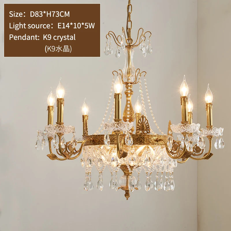 European copper crystal chandelier living room dining room bedroom study French luxury retro villa court personalized lamps