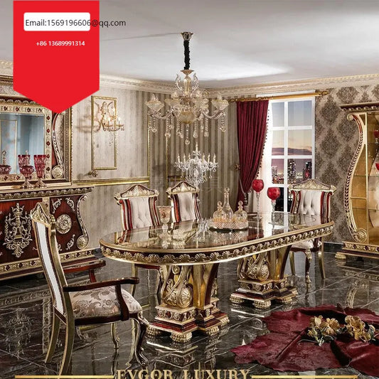 European custom solid wood dining table luxury hand carved French court high-end sideboard wine cabinet