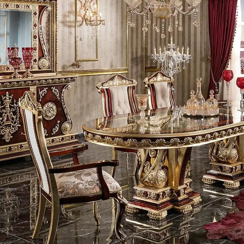 European custom solid wood dining table luxury hand carved French court high-end sideboard wine cabinet