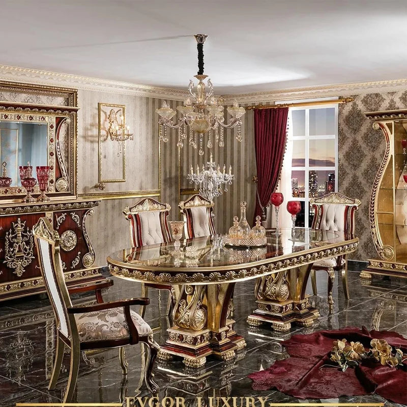 European custom solid wood dining table luxury hand carved French court high-end sideboard wine cabinet
