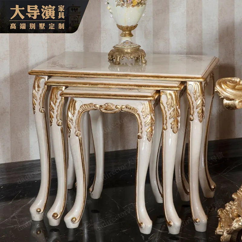 European fabric sofa combination large living room multi-person sofa French classical villa solid wood furniture gold