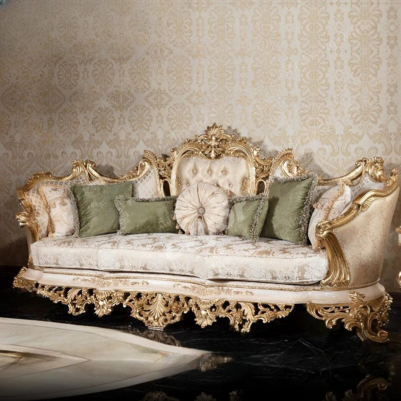 European fabric sofa combination large living room multi-person sofa French classical villa solid wood furniture gold