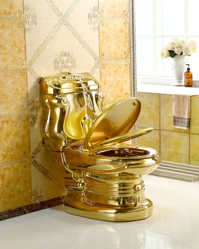 European golden toilet retro hotel color toilet embossed split toilet color gold toilet