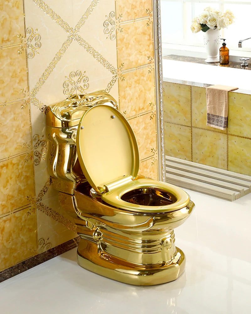 European golden toilet retro hotel color toilet embossed split toilet color gold toilet