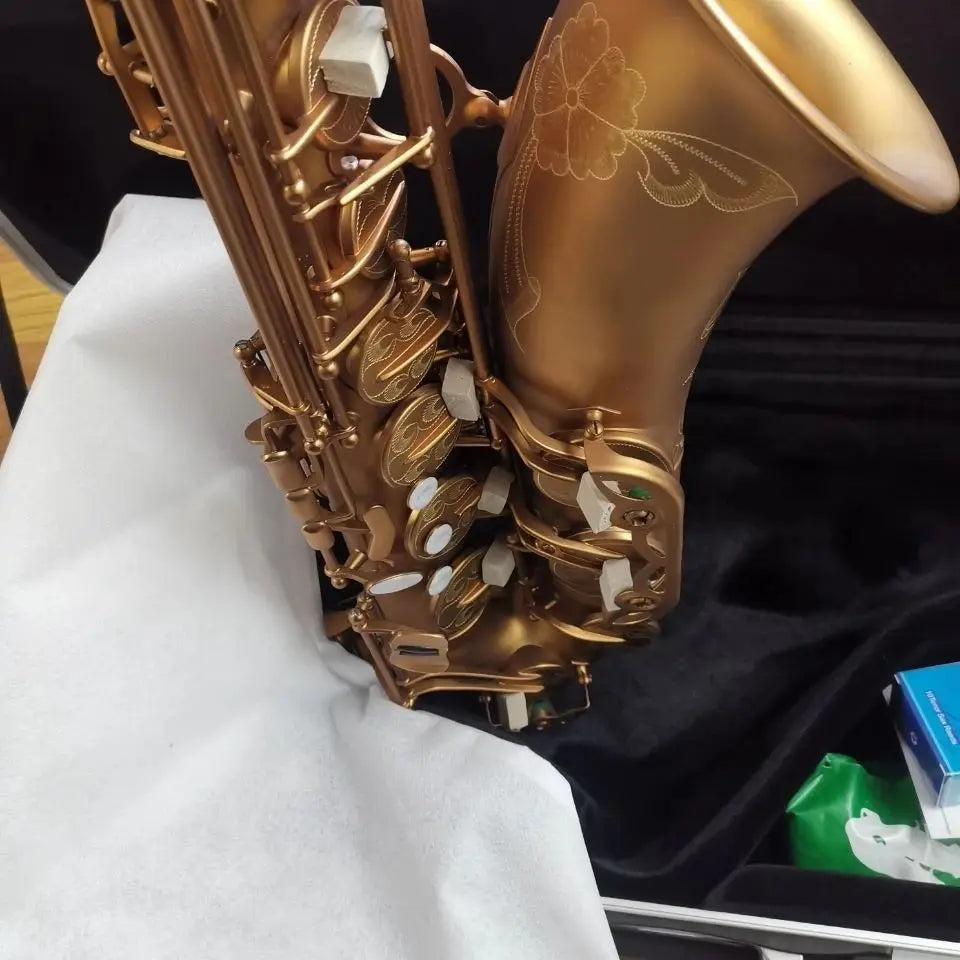 MMOOKA European high-end brown Bb Tenor saxophone drop B tone retro frosted gold-plated professional tenor sax instrument customization