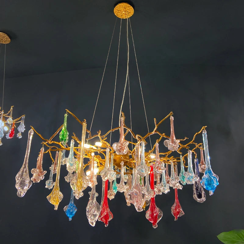 European luxury crystal chandelier  bedroom porch  art villa  living room  full copper creative branch lamp