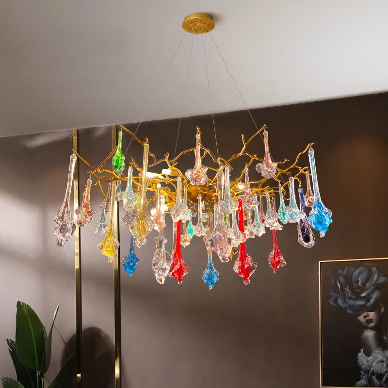 European luxury crystal chandelier  bedroom porch  art villa  living room  full copper creative branch lamp