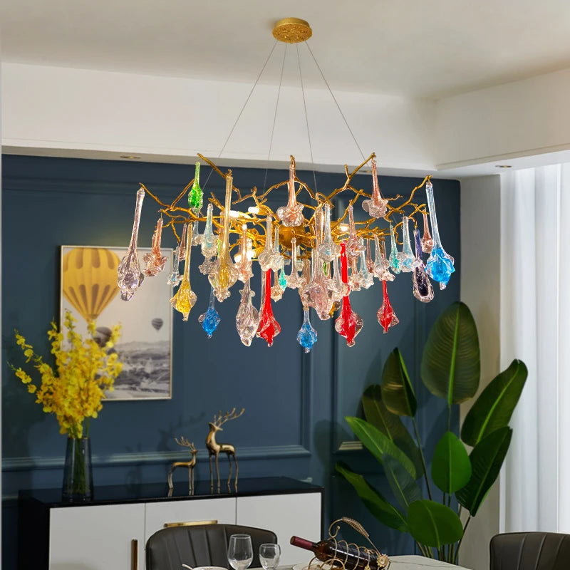 European luxury crystal chandelier  bedroom porch  art villa  living room  full copper creative branch lamp