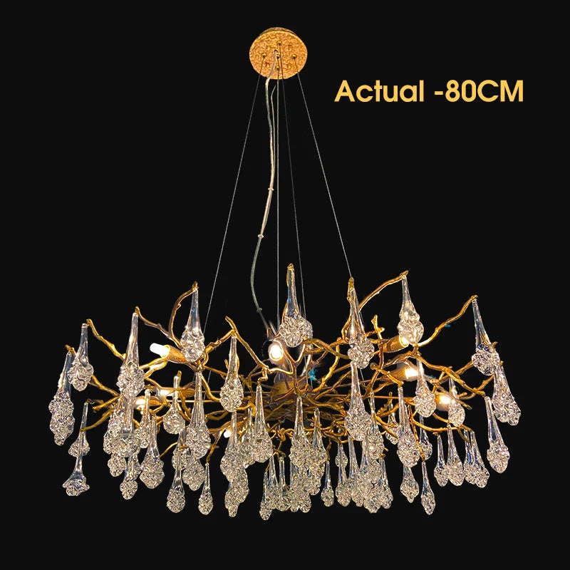 European luxury crystal chandelier  bedroom porch  art villa  living room  full copper creative branch lamp