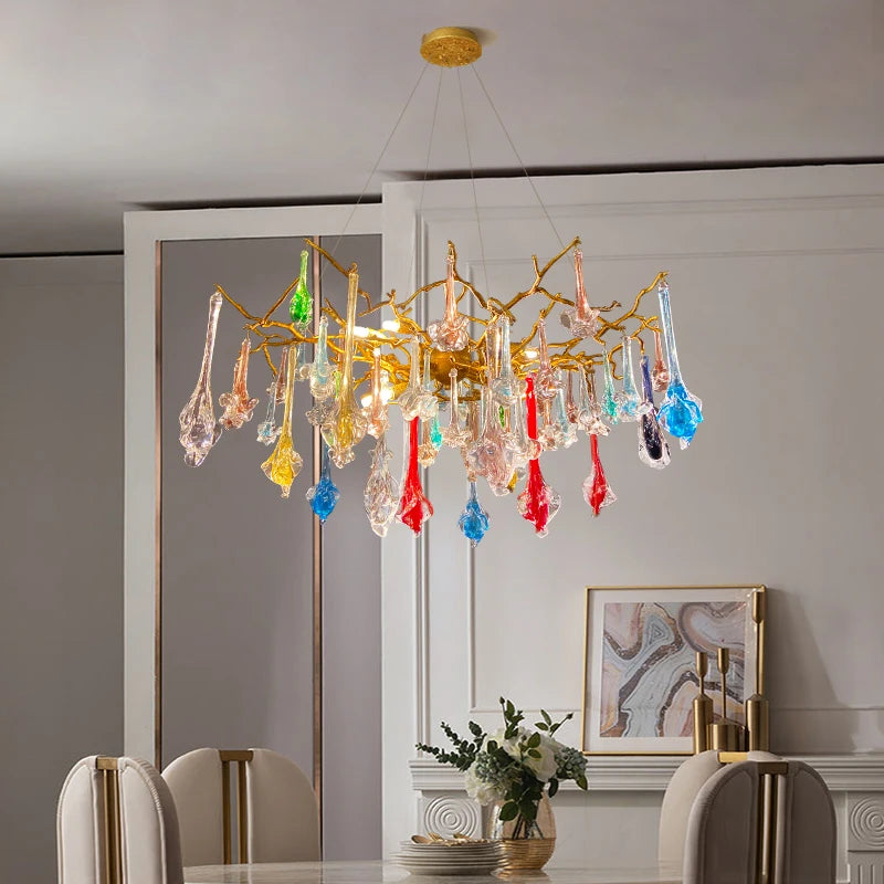 European luxury crystal chandelier  bedroom porch  art villa  living room  full copper creative branch lamp