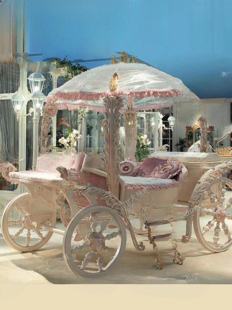 European luxury solid wood princess bed pink childlike children's carriage bed palace French cute girl bed customization