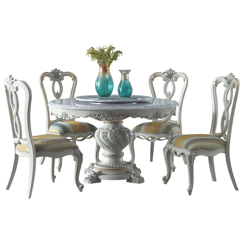 European marble countertop 1.4M round dining table small apartment with turntable dining table