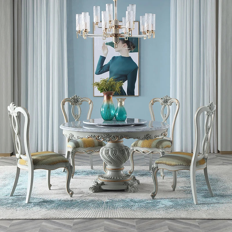 European marble countertop 1.4M round dining table small apartment with turntable dining table