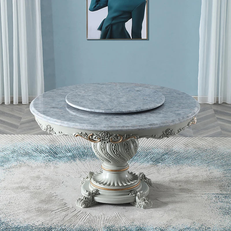 European marble countertop 1.4M round dining table small apartment with turntable dining table