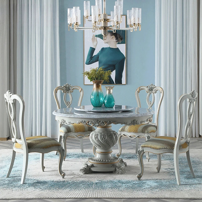 European marble countertop 1.4M round dining table small apartment with turntable dining table