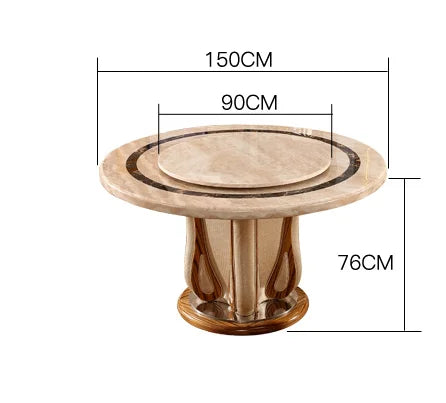 European marble round table European light yellow villa table and chair combination household dining table restaurant luxury din