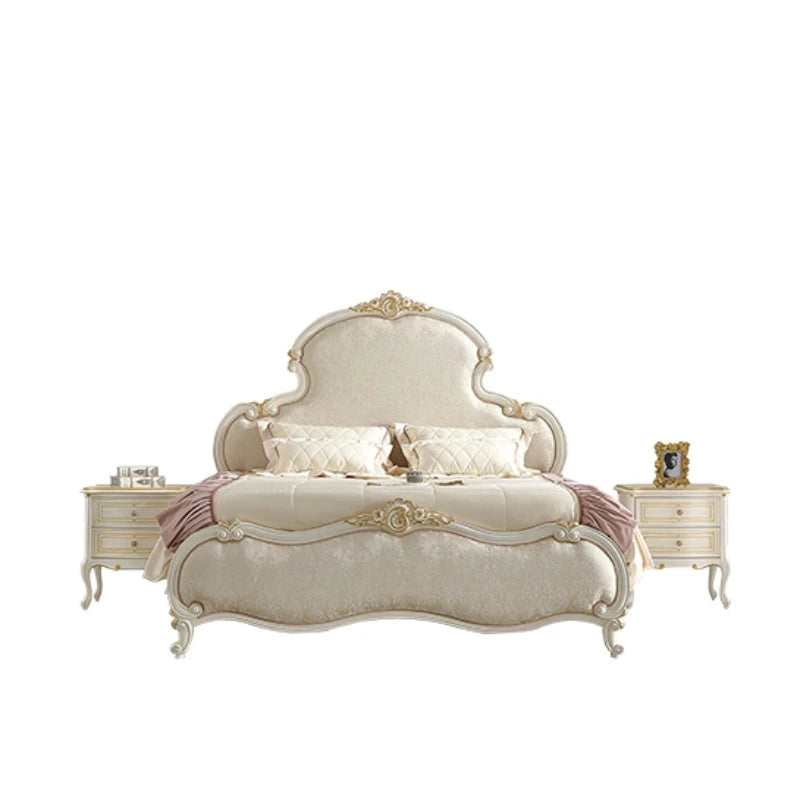 European minimalist small unit mercerized jacquard fabric 1.8M solid wood carving bed