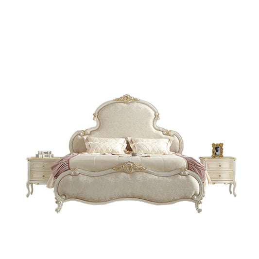 European minimalist small unit mercerized jacquard fabric 1.8M solid wood carving bed