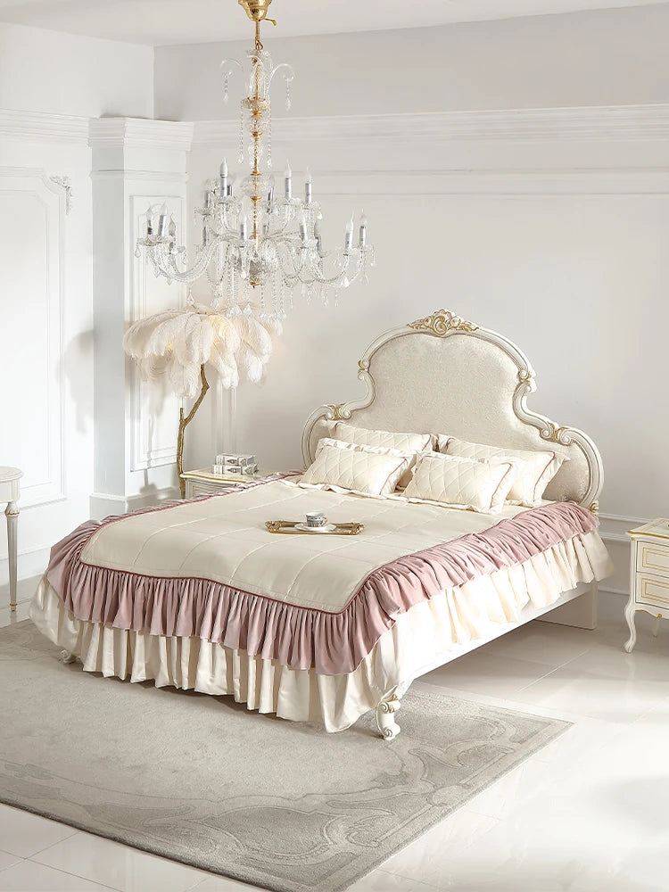 European minimalist small unit mercerized jacquard fabric 1.8M solid wood carving bed