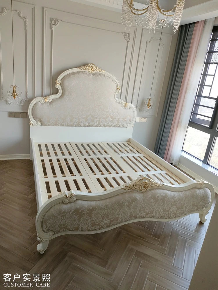 European minimalist small unit mercerized jacquard fabric 1.8M solid wood carving bed