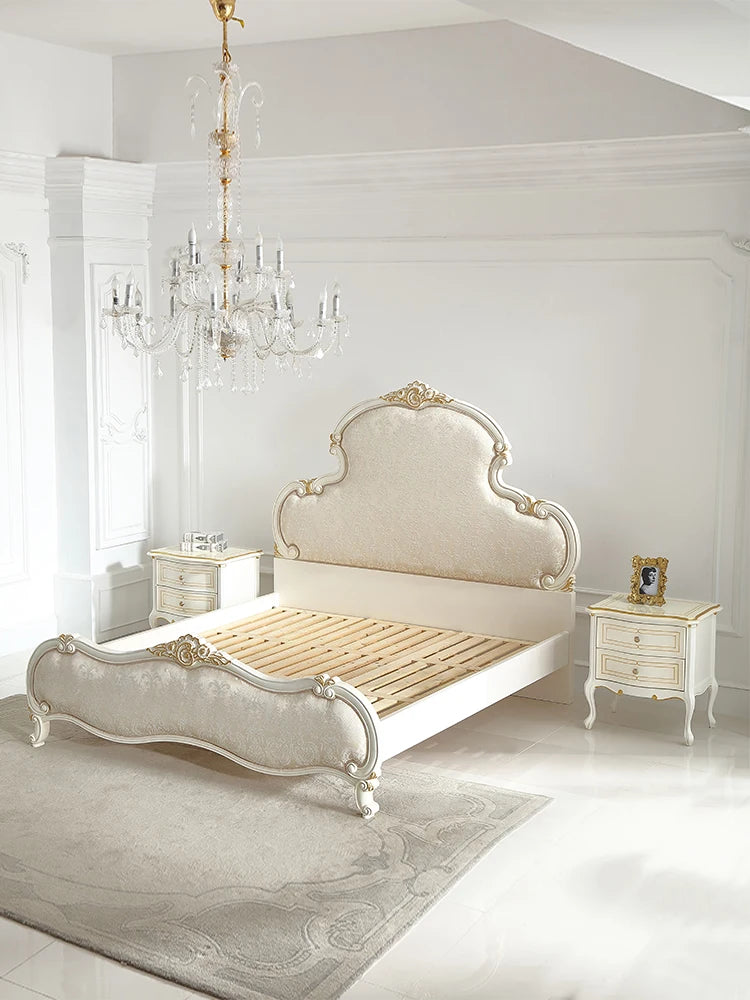 European minimalist small unit mercerized jacquard fabric 1.8M solid wood carving bed