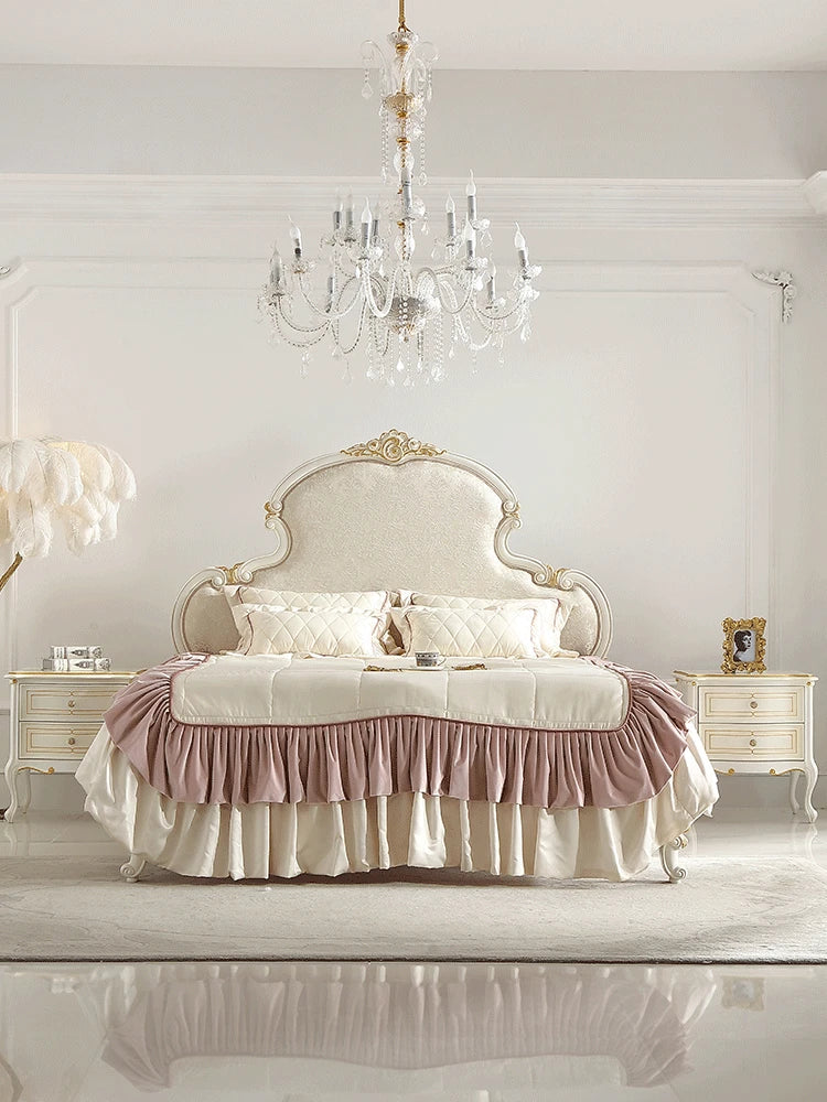 European minimalist small unit mercerized jacquard fabric 1.8M solid wood carving bed