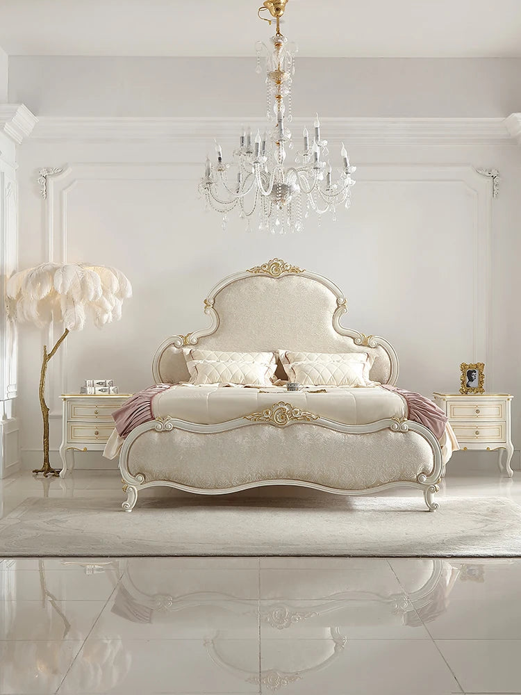 European minimalist small unit mercerized jacquard fabric 1.8M solid wood carving bed