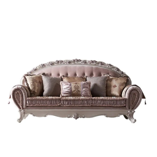 European retro solid wood fabric sofa zipper carved classical villa sofa