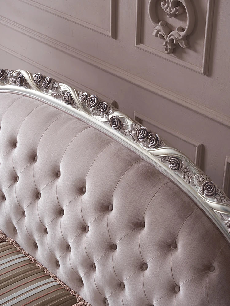 European retro solid wood fabric sofa zipper carved classical villa sofa