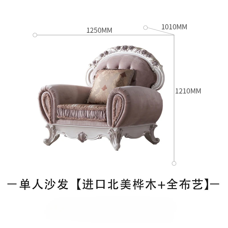 European retro solid wood fabric sofa zipper carved classical villa sofa