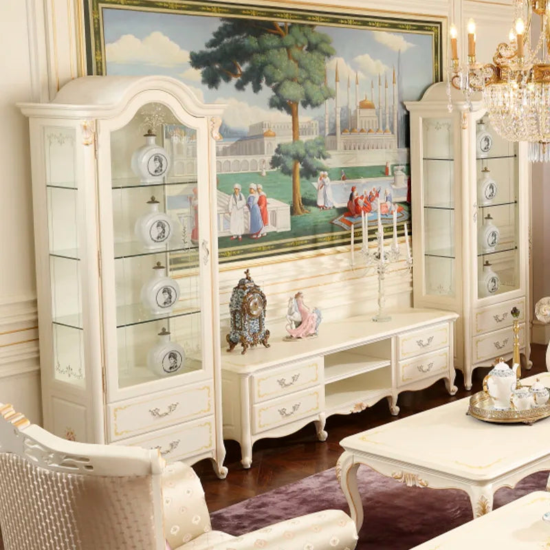 European solid wood TV cabinet French court luxury locker carved wine cabinet villa furniture customization