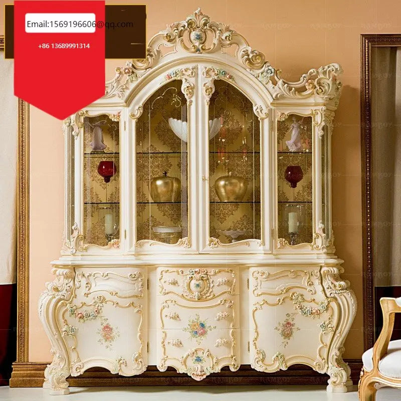 European solid wood carved wine cabinet French glass four door wine cabinet painted wine cabinet restaurant furniture