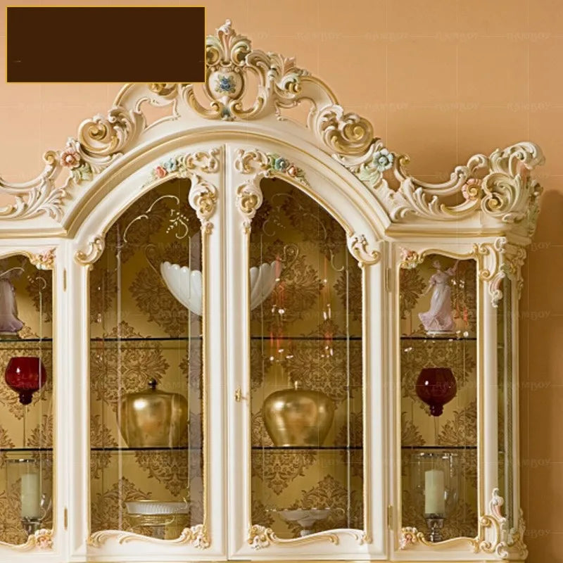 European solid wood carved wine cabinet French glass four door wine cabinet painted wine cabinet restaurant furniture