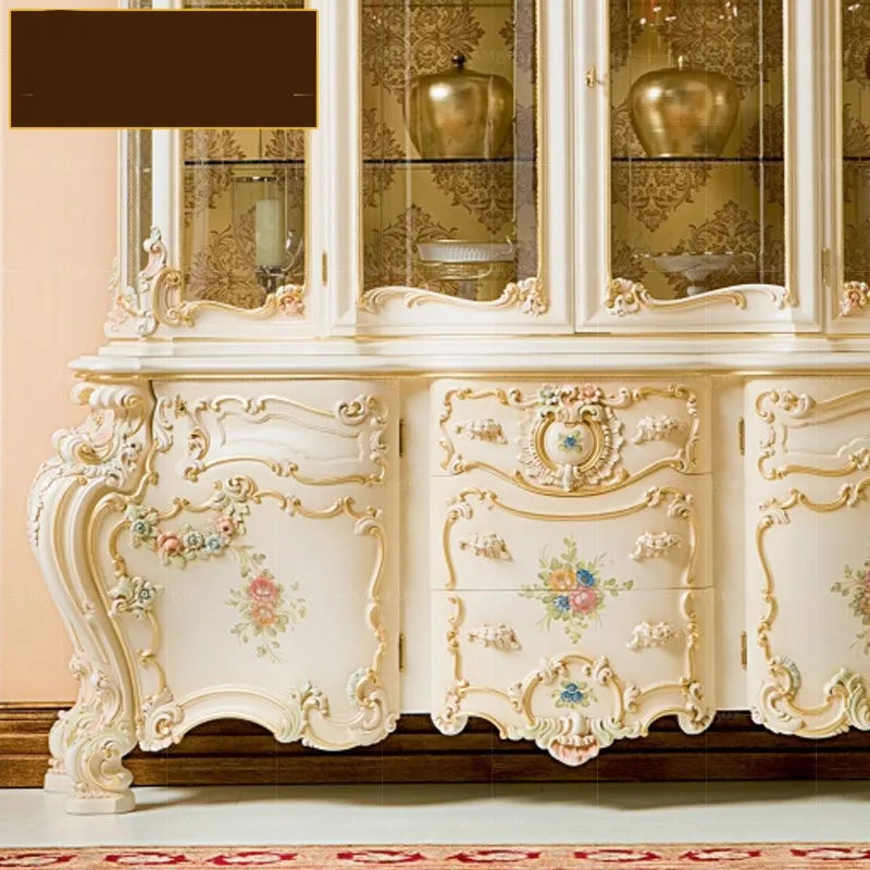 European solid wood carved wine cabinet French glass four door wine cabinet painted wine cabinet restaurant furniture