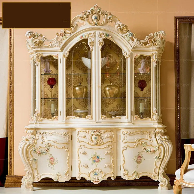 European solid wood carved wine cabinet French glass four door wine cabinet painted wine cabinet restaurant furniture