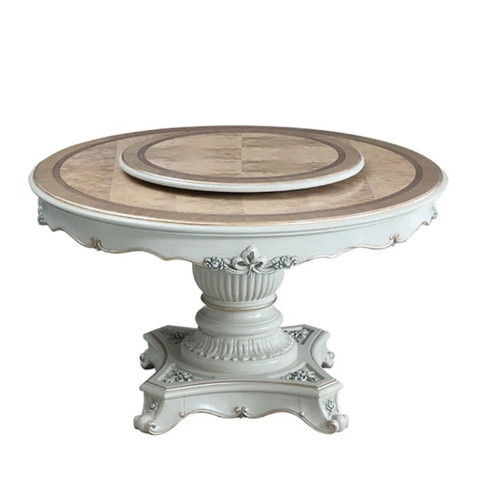 European solid wood carving 1.5m round table with turntable 1.35M dining table