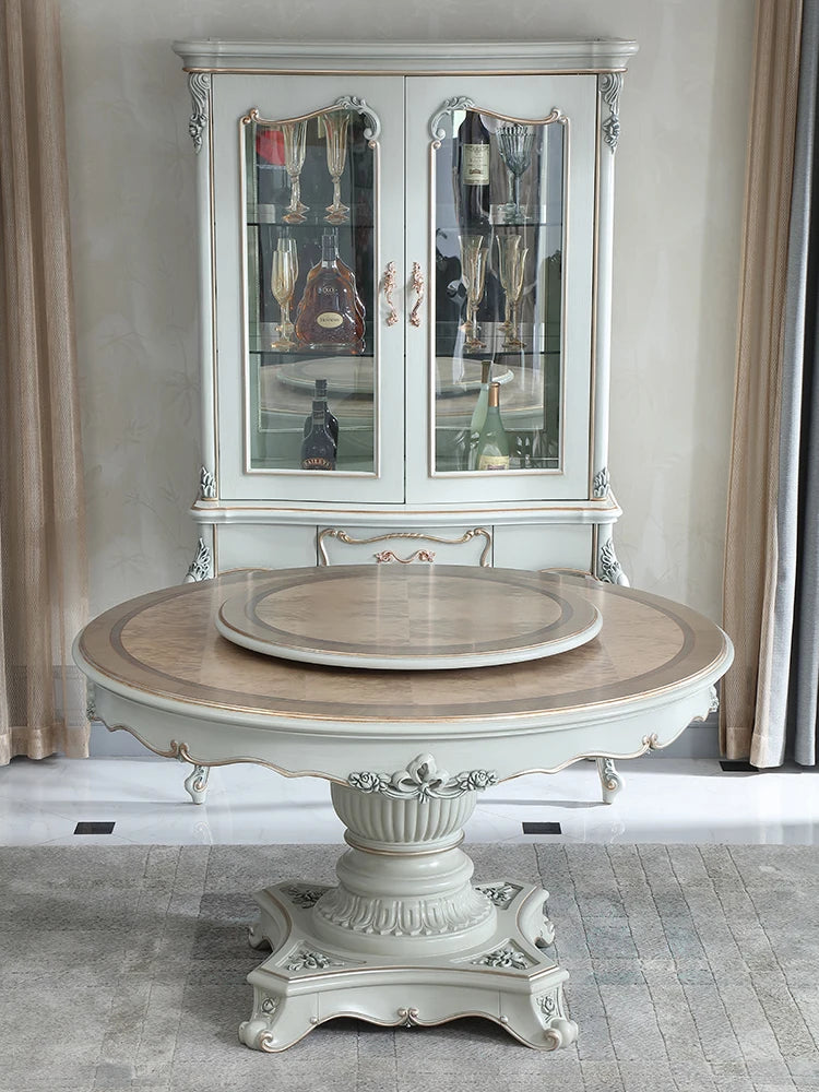 European solid wood carving 1.5m round table with turntable 1.35M dining table