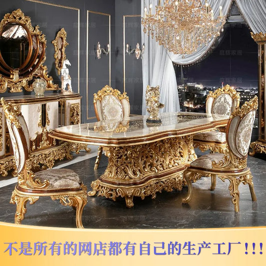 European solid wood hand-carved table long  French court luxury art dining chair restaurant furniture customization