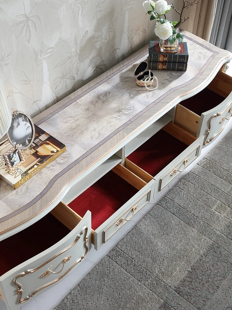 European-style 2.2m TV cabinet with solid wood and gold foil 1.9M floor cabinet locker