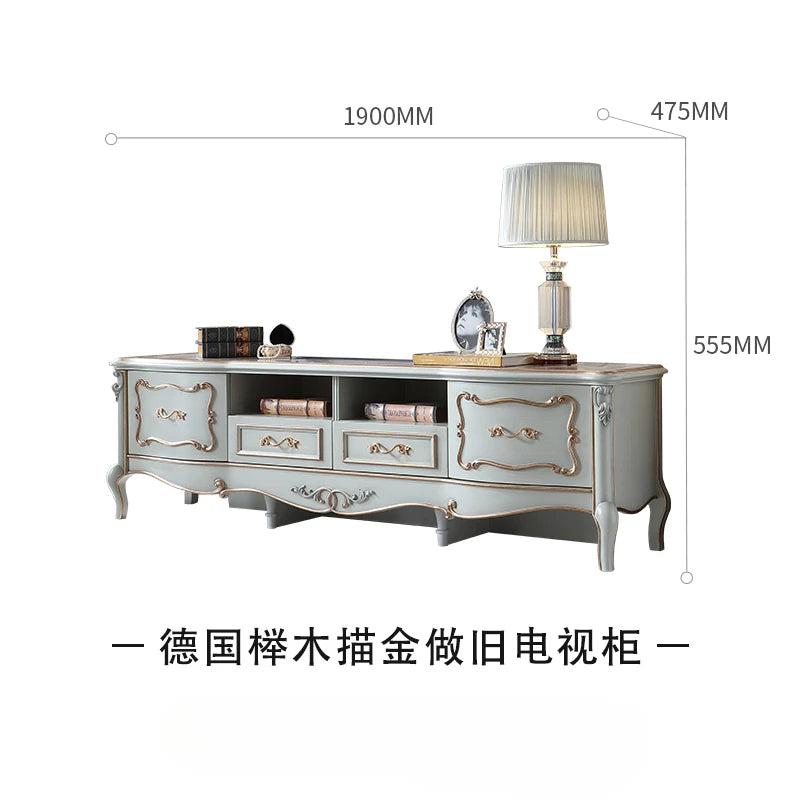 European-style 2.2m TV cabinet with solid wood and gold foil 1.9M floor cabinet locker