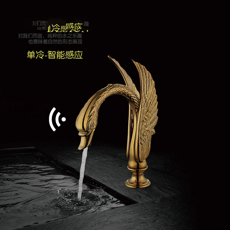 European-style antique faucet Swan hot and cold washbasin faucet Retro all-copper under-counter basin gold faucet