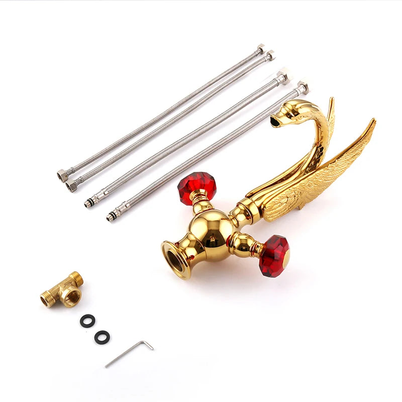 European-style antique faucet Swan hot and cold washbasin faucet Retro all-copper under-counter basin gold faucet