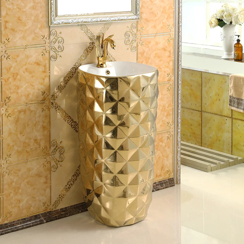 European-style art column basin washbasin bar floor-to-ceiling washbasin ceramic gold integrated washbasin