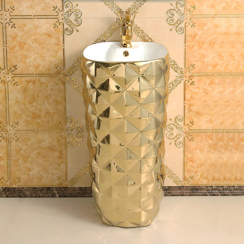 European-style art column basin washbasin bar floor-to-ceiling washbasin ceramic gold integrated washbasin