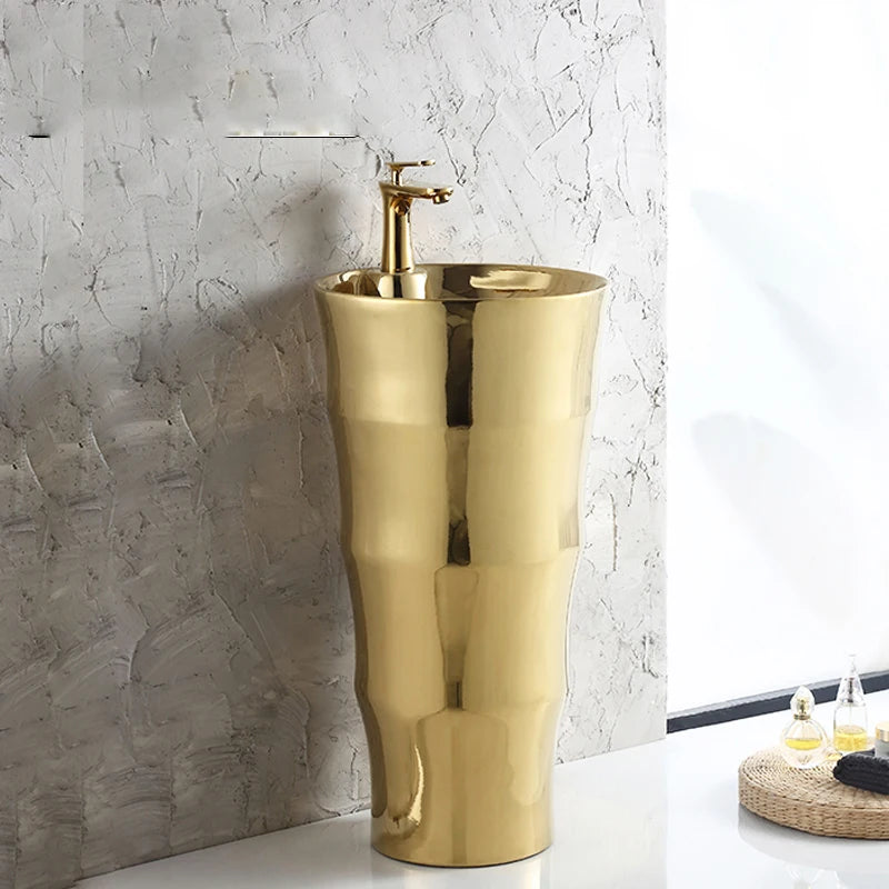 European-style art column basin washbasin bar floor-to-ceiling washbasin ceramic gold integrated washbasin