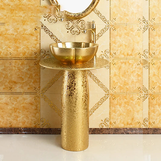 European-style art column basin washbasin bar floor-to-ceiling washbasin ceramic gold integrated washbasin
